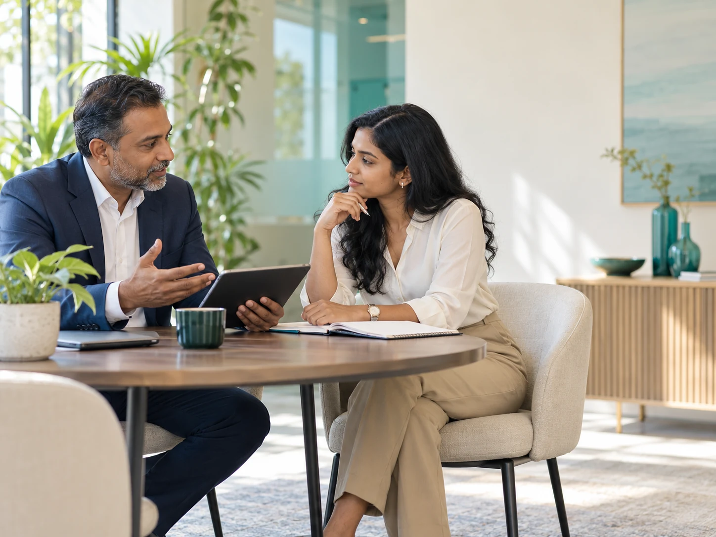 Senior HR consultant mentoring a business leader